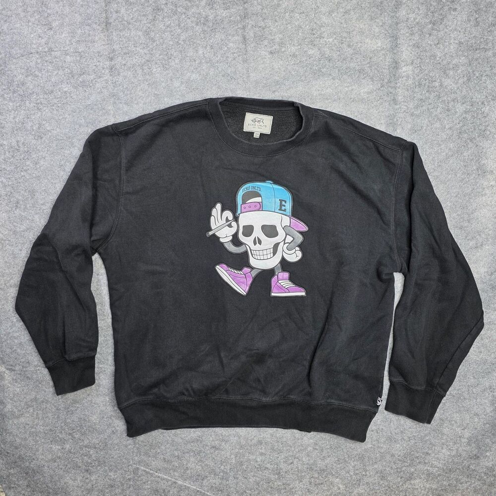 Ecko Unltd Sweatshirt Mens 3XL Black Crewneck Smoking Skull Streetwear Pullover